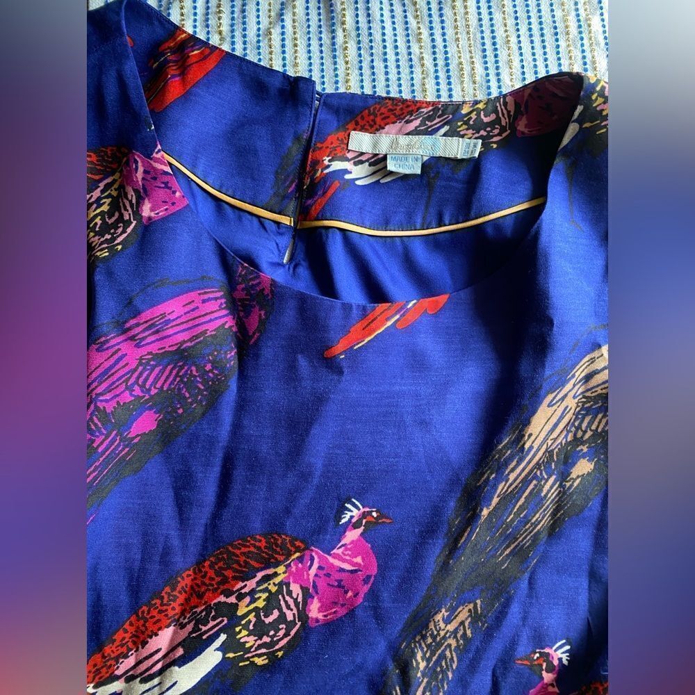 Boden Tunic Dress Viscose & Silk Peacock Print 3/4 Sleeve Sz 14 L - Picture 7 of 13